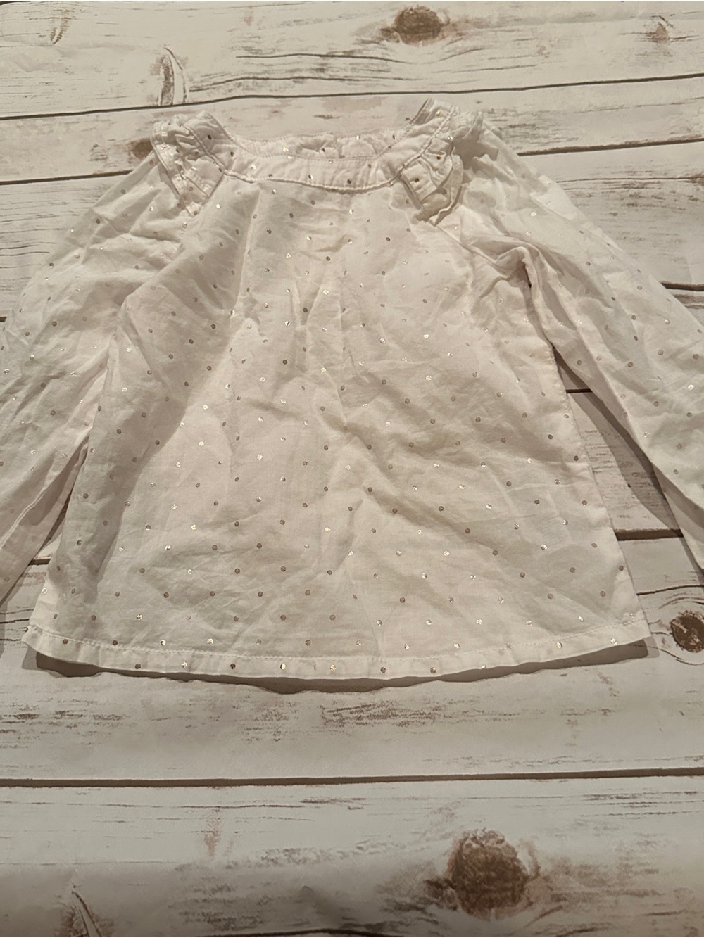 OshKosh B'gosh white blouse with small gold polka dots, vguc size 2T